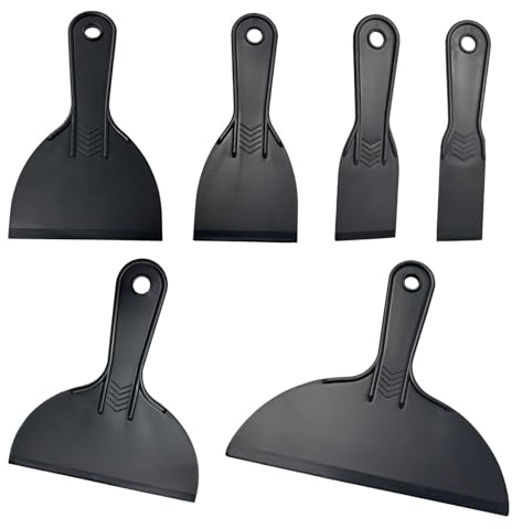 QQdou Plastic Scraper, 6 Pack Flexible Paint Putty Scrapers Tools Set, Filler Tool Non Scratch, for Spackling, Patching, Decals, Baking, Wallpaper, Remover Sticker, Car Painting Scrapers (Black-B)