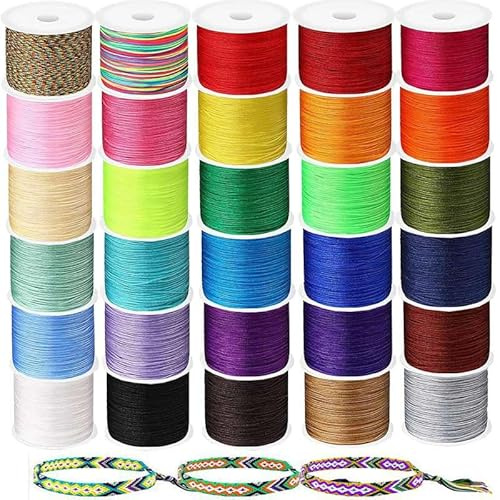30 rullar vaxat bomullssnöre, bättre Jonny nylontråd makramé 1500 m Ø 0,8 mm vaxsnöre polyestertråd smyckeband satinsnöre nylonsnöre för armband makrame smyckestillverkning gör-det-själv hantverk