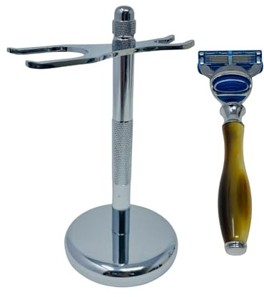 G.B.S Tall Shaving Stand with Horn Handle 5 Blade Cartridge Razor