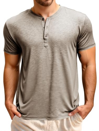 Runcati Men's Short-Sleeved Henley Shirt Summer Regular Fit Tops Men Crew Neck Plain Basic Shirt Casual Tee Tops with Button Placket