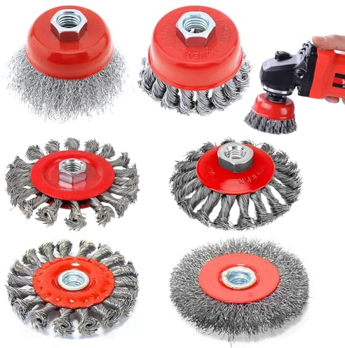 PORFOYO 6 cepillos de alambre para amoladora angular, Flex Set, acero inoxidable, 75 mm y 100 mm, cepillo de alambre flexible para limpieza y lijado