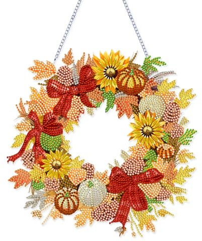 Diamond Painting Herbst Bilder Set, Diamond Painting Anhänger Herbstliche Girlande Acryl Basteln, Diamant Malerei Fensterbilder Für Herbstdekoration Fenster Hängend Deko, Diamantmalerei Türkranz (I)