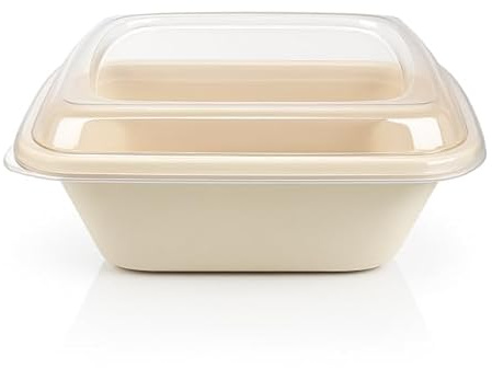 Greenkaufen Bagasse - Lot de 50 bols rectangulaires avec couvercle - 1 l - Boîtes à emporter biodégradables - Anti-fuite et passent au micro-ondes - Emballage jetable pour restauration, Takeaway et