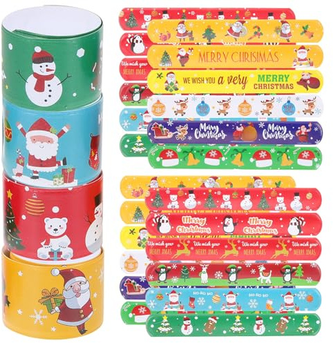 HEALSOPTHY 96 Stück Teiliges Weihnachts Slap Armband mit Festlichem Design Langlebige PVC Klatscharmbänder für Erwachsene und Party als Weihnachts Mitgebsel und Gruppen Geschenk