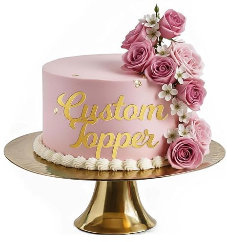 Personalized Acrylic Cake Topper, Large 3mm Custom Acrylic Letters Cake Decoration, Happy Birthday Sign Wedding Decoration Table Centre Piece Party (GOLD)