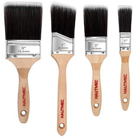 HAUTMEC 4-pack målarpenslar dekorationsset för akrylmålning, väggar, trimning, skåp, möbler – professionell platt och vinklad nylon/polyesterborstar, remsafri finish HT0029