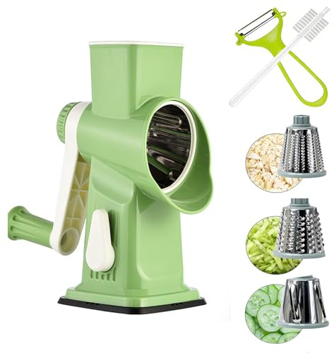 Rallador De Queso Rallador De Queso Rotatorio, Trituradora De Queso Versátil, Cuchillas Para Triturar, Incluye Un Pelador Y Un Cepillo De Limpieza Regalo De Cocina green