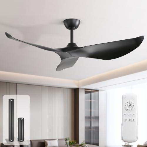 Sofucor 132 cm Ventilatore da Soffitto Senza Luce, Telecomando | Silenzioso, DC, Timer, 3 Pale, 6 Velocità, Modalità Estate Inverno, per Camera da Letto Soggiorno
