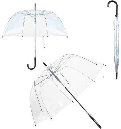 Ideoon Transparenter Regenschirm mit Automatik, 85 cm Durchmesser, klarer Glockenschirm für Damen & Herren, robuster Stockschirm mit Einhand-Öffnung
