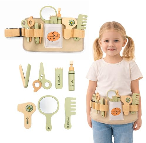 Mamabrum Barns Barns Barns Frisörset med Tillbehör Bälte 8 Stycken Frisörsalong Leksak Kreativ Rollspel Sax Torktumlare Plattång
