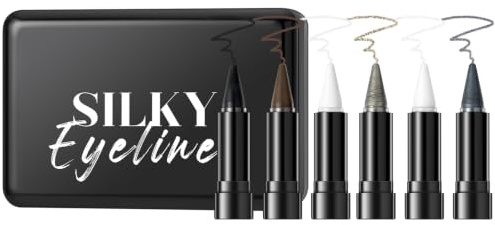 Eyeliner vattentätt set, 6 färger matta och glitter eyeliner penna gel svart brun vit, snabbtorkande och torkbeständig smoky glitter ögonskuggs-set, pigmenterad kajalpenna, långvarig ögonmakeup