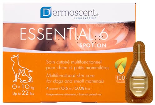 Dermoscent Essential 6 Spot-On | 4 x 0,6 ml | Für kleine Hunde, Katzen und Kleintiere | Kann zur Linderung von Juckreiz beitragen | Mit Vitamin E | Mühelose Anwendung