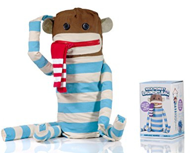 SUCK UK Wäschesack „Sockenaffe“ Sockenaffe Wäschesack Hängender Waschkorb mit Klettverschluss 100% Baumwolle Mehrfarbig Wäschebehälter Kleidersack Kinder Schmutzwäsche