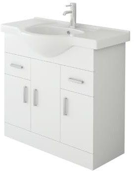 850mm White Gloss Basin Vanity Cabinet Bathroom Storage Furniture Sink Unit