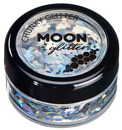 Holographischer grober Glitzer von Moon Glitter - 100% kosmetische Glitzer für Gesicht, Körper, Nägel, Haare und Lippen - 3g - Silber