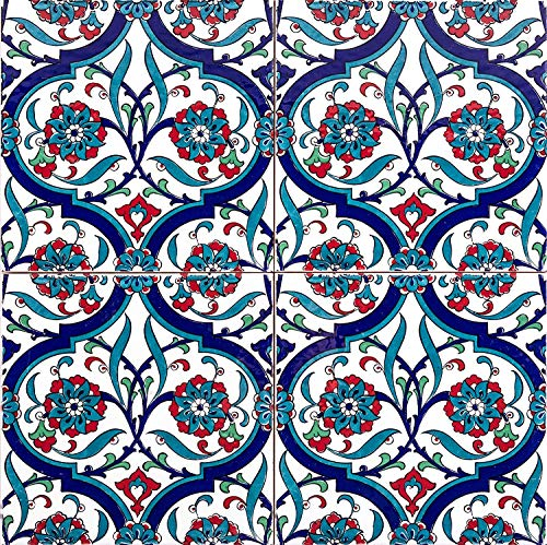 Piastrelle cucina e bagno decorate in ceramica Cerames Toygar 20x20 cm | Rivestimenti Iznik colorati, 1 confezione - 0,48m2 (12 pezzi), mattonelle decorative ideale per cucina o bagno, rustico