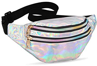 LIVACASA Gürteltasche Damen Gürteltasche Metallic Wasserabweisend Bauchtasche 2 Fächer Schultertaschen Mädchen Umhängetaschen Handytasche Tasche Reise Wandern Silbern