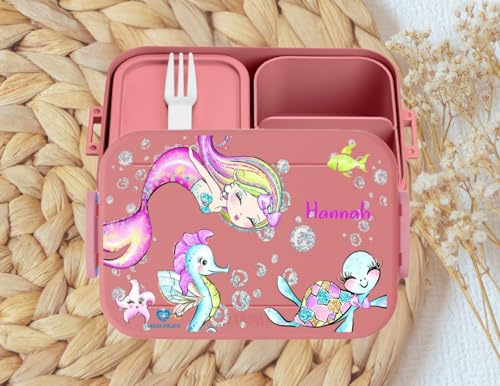 wolga-kreativ personalisierte Mepal Brotdose ro Meerjungfrau Motiv - Lunchbox Kinder, Jausenbox Kindergarten, Geschenk Schule Einschulung