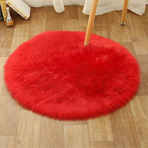 Faux Lammfell Schaffell Teppich, Flauschig Kunstfell in Lammfellimitat Teppich Longhair Fell Optik Nachahmung Wolle Bettvorleger Sofa Matte (Rot,80 * 80cm)