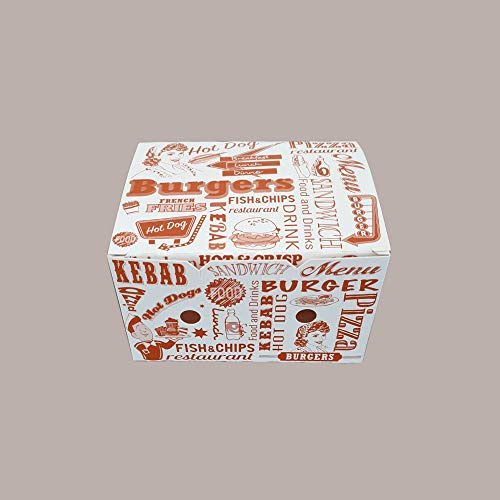 Lucgel Scatola Contenitore Porta Crocchette Fritti in cartoncino grafica Drive-In Monouso 115x75H45mm - 100 pezzi -