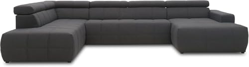 DOMO. collection Sofa Brandon, Wohnlandschaft mit Rückenfunktion und Sitztiefenverstellung Couch in U-Form, Polstergarnitur 359 x 228 x 80 cm (BxTxH), dunkelgrau | Longchair rechts mit Sitztiefenverstellung, mit Sitzfunktion und U-Form für hohen Komfort, 359 x 228 x 80 cm (BxTxH)