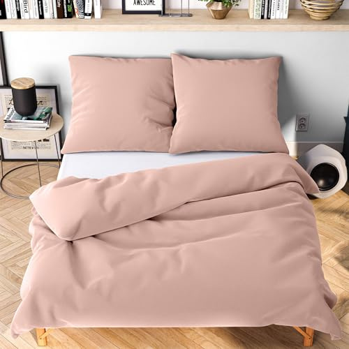 Wolkenfeld Bettwäsche 135x200 4teilig – Rosa - kuschlig weich & bügelfrei – ÖKO-TEX Zertifiziert – Mikrofaser Bettwäsche-Sets 2X Bettbezug 135 x 200 + 2X Kissenbezug 80x80