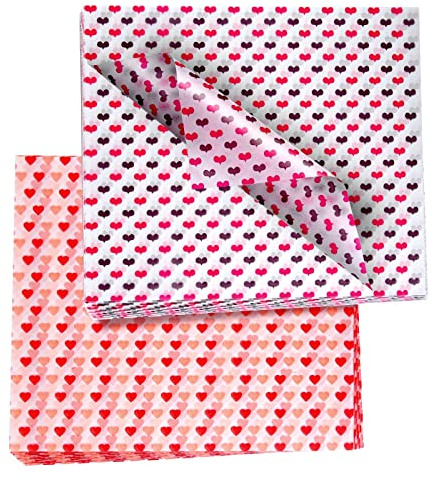 ASTARON 100 Pcs Valentines Wax Paper Sheets for Food Wrapping (Pink Red) | Valentine's Day Wax Paper for Cookies Sandwich Wrapping,Fried Food Basket Liner Paper,Oil-proof Paper Pads for Cake Packaging