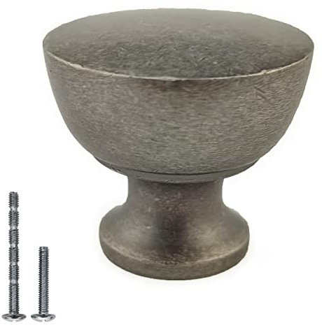 French Furniture Fittings Athena Kitchen Cabinet Knob Set of 6 Robust 32mm Round Pewter Finish, Traditional Style, Easy Install Screws Included, Perfect for Drawers, Wardrobes & Cupboards