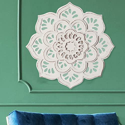 MARRAKESCH Boho Deko Wanddeko Wanddeko aus Holz 40cm Gross Ornament Amila Weiss als Orientalische Wandbild Dekoration