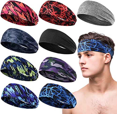 Sweatbands for Men Workout Sport Camo Headband - Sweat Absorbing Wide Headband for Basketball, Football, Cycling, Running, Yoga, 4.7 x 9.8 Inch (Modern Style)