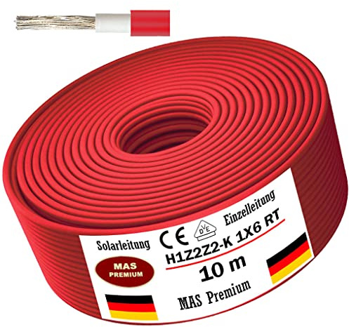 Câble solaire H1Z2Z2-K 4, 6 ou 10 mm², de 5 à 200 m - Noir, rouge ou bleu - Câble unique à enterrer photovoltaïque sans halogène - Double isolation (H1Z2Z2-K 6, rouge, 10 m)