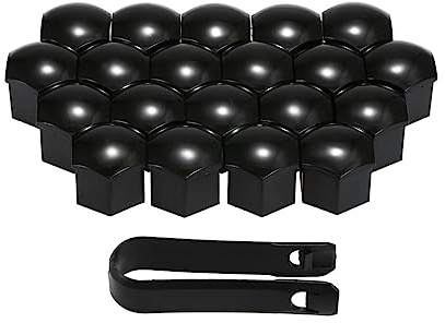 WeddHuis 20 Piezas Tapones Tornillos Ruedas Coche 17mm, Tornillos para Llantas 20+1pz, Tapones para Llantas, Tuercas con Juego de Herramientas de Extracción para Coches |Negro-17mm