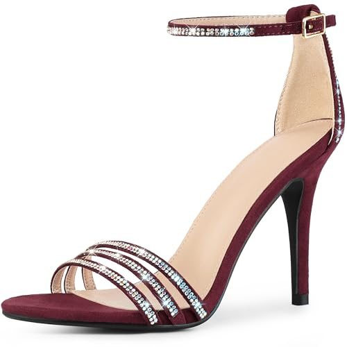 Allegra K Women's Ankle Strap Stiletto Heels Sandals Burgundy US 8.5/UK 6.5/EU 39