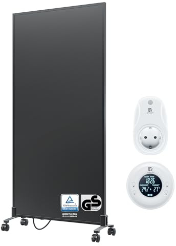 BR Bringer Infrarotheizung Standgerät - 1000 Watt - Energiesparend - Mobile Elektroheizung mit Standfüßen auf Rollen, Thermostat und Fernbedienung - TÜV & GS (schwarz)