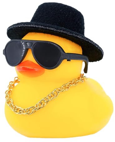 Canard en Caoutchouc pour Tableau De Bord De Voiture, Décorations De Tableau De Bord De Voiture en Canard Jaune avec Anneau De Bain, Collier De Chapeau De Soleil, Accessoires De Décoration