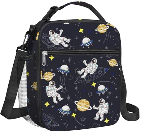 Clastyle Space Insulated Lunch Bag Star Large Thermal Cooler Bag for Kids Picnic Lunch Box Tote, Astronaut Planet