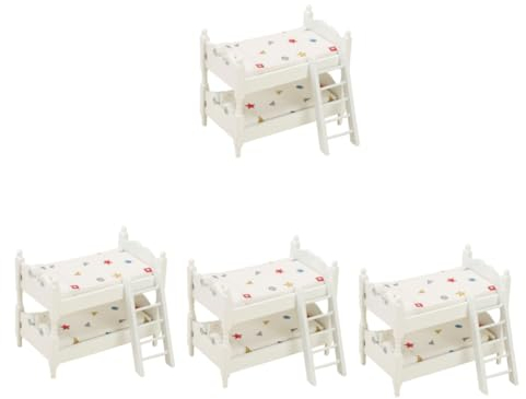 Toyvian 4stücke Miniatur Doppelbett Für Puppenhaus Mit Leiter Realistische Holzoptik Perfektes Zubehör Für Schlafzimmer Und Spielszene Für Maßstab Puppenmöbel