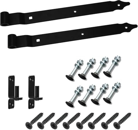BRESKO Ladenband gekröpft mit Kloben und Schrauben Set 300-800 mm Torband Türband Scharnier Bandscharnier Tor Gartentor Beschlag (Schwarz, 300x30x3 mm)