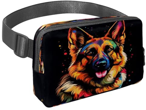 Hüfttasche für Damen und Herren, Outdoor-Hüfttasche, schlank, Laufgürtel, Bauchtasche für Spaziergänge, Joggen, Wandern, Reisen, Workout – Aquarell-Schäferhund, multi, 1.5x9.0x5.9in/4x23x15cm,