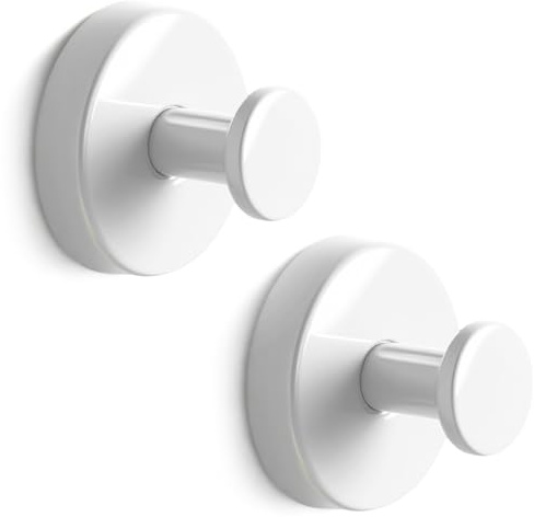 Season 2 Season Ganchos con ventosa para ducha, ganchos de baño para toallas, gancho de pared de acero inoxidable para colgar hasta 4.4 libras, ganchos para cocina, vidrio, espejo (2 unidades, blanco)