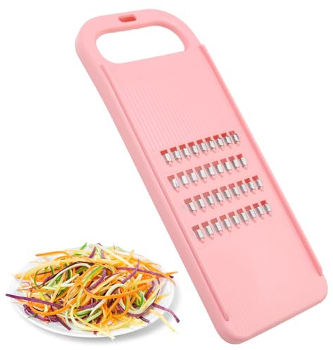 Carrot Grater for Korean Carrot Cabbage Cheese Mandoline Potato Cucumber Onion Vegetable Shredder Salad Slicer Thin Strips Grater Stainless Steel Cutter Kitchen Handheld Pink