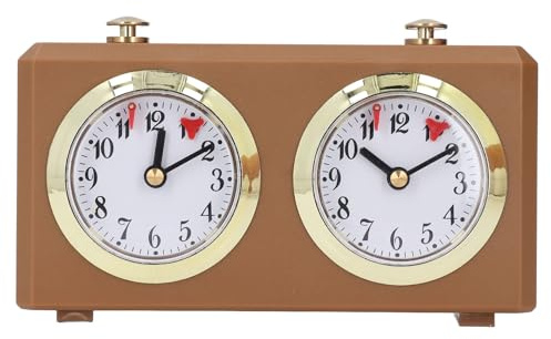 Schach-Timer, Keine Batterie erforderlich. Mechanische Schachuhr Zum Aufziehen mit Großen Zifferblättern, Leicht Abzulesen (Bräunen
