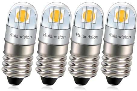 Ruiandsion E10 LED Bulb 3030 2SMD Chip 6V Non Polarity 200LM Warm White LED Bulb Replacement for Flashlights Torch Work Lights Pack of 4