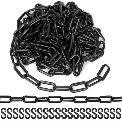 Rustark 21 Stück Schwarze Kunststoff-Kettenglieder mit Verbindungshaken Plastik Absperrkette Sicherheitsabsperrkette Kunststoffkette Absperrun für Personenführung Baustellen Parkplatzverwaltung