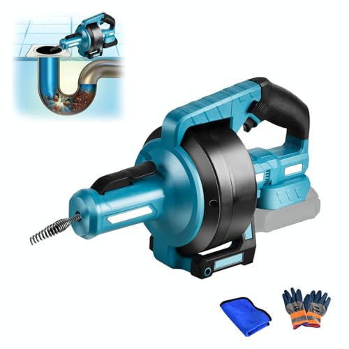 Cordless Drain Cleaner Compatible with Makita 21V Battery, 7m Pipe Cleaning Spiral Electric Pipe Cleaner with Towel and Gloves for Ø20-85 mm Pipes（Without Battery）