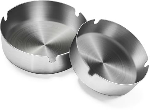 Minfuerang 2 Stück Edelstahl Aschenbecher 10CM,Zigarren-Aschenbecher für Zuhause,Draußen,Terrasse,Auto,Stabil,Wasserdicht,Winddicht (Silber)