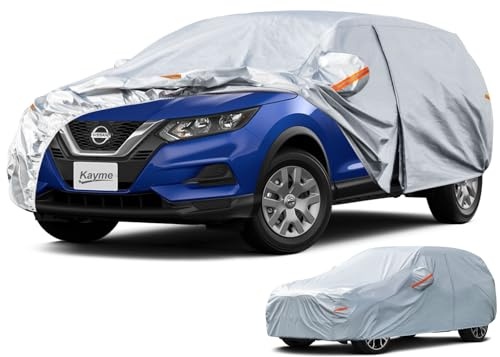 Kayme SUV Car Cover Waterproof Breathable, 4x4 Car Cover Sun Dust Protection Outdoor, Fit for Nissan Qashqai/Juke, Dacia Duster, BMW X1/X2, Toyota C-HR etc. View Vehicle Size Chart A11, Silver