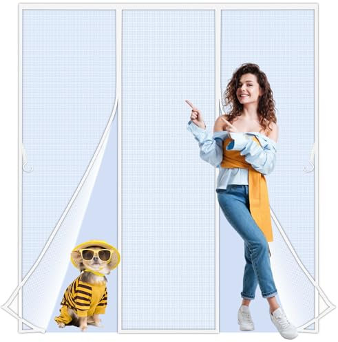 Zlhloj Fliegengitter Magnet Tur, 120x210 cm Balkontür Insektenschutz Fliegenvorhang Magnetisch Türe, Insektenschutz Vorhang tür Terrassentür, Doppeltür Insektengitter Magnetvorhang Weiß