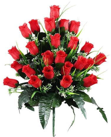 Flores artificiales para tumbas, cementerio, tumba, rosas de corazón, decoración personalizable para tumbas