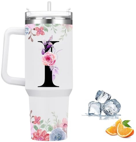 Botella Agua Termica Personalizada, Cool Bottles de Acero Inoxidable de 1.2 Litros, Termo Cafe para llevar con tapa y pajita, Copo Termico sin BPA, Letras de Moda, Regalos Originales para Mujer (I)